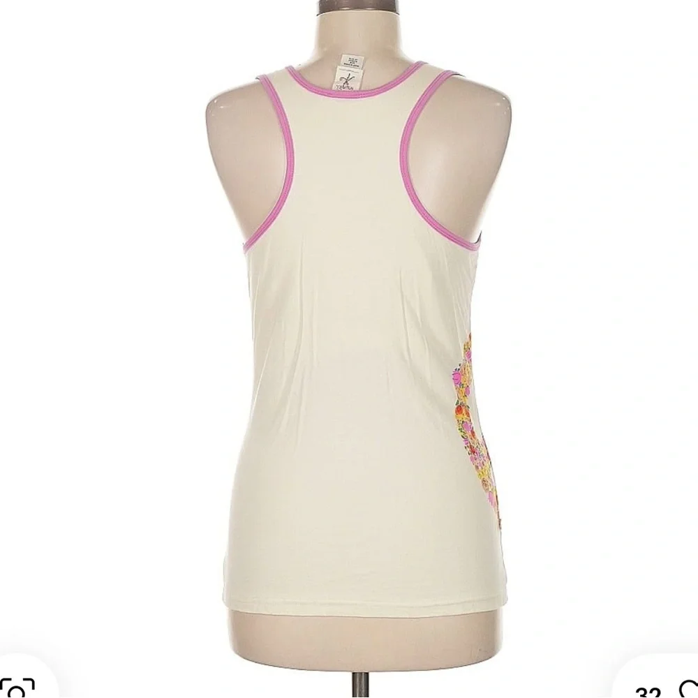 Monki Floral Peace Sign Tank Top Ivory Pink Trim